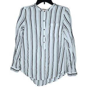 Lucky Brand Womens Blouse Size Small Striped Semi Sheer Long Roll Tab Sleeves